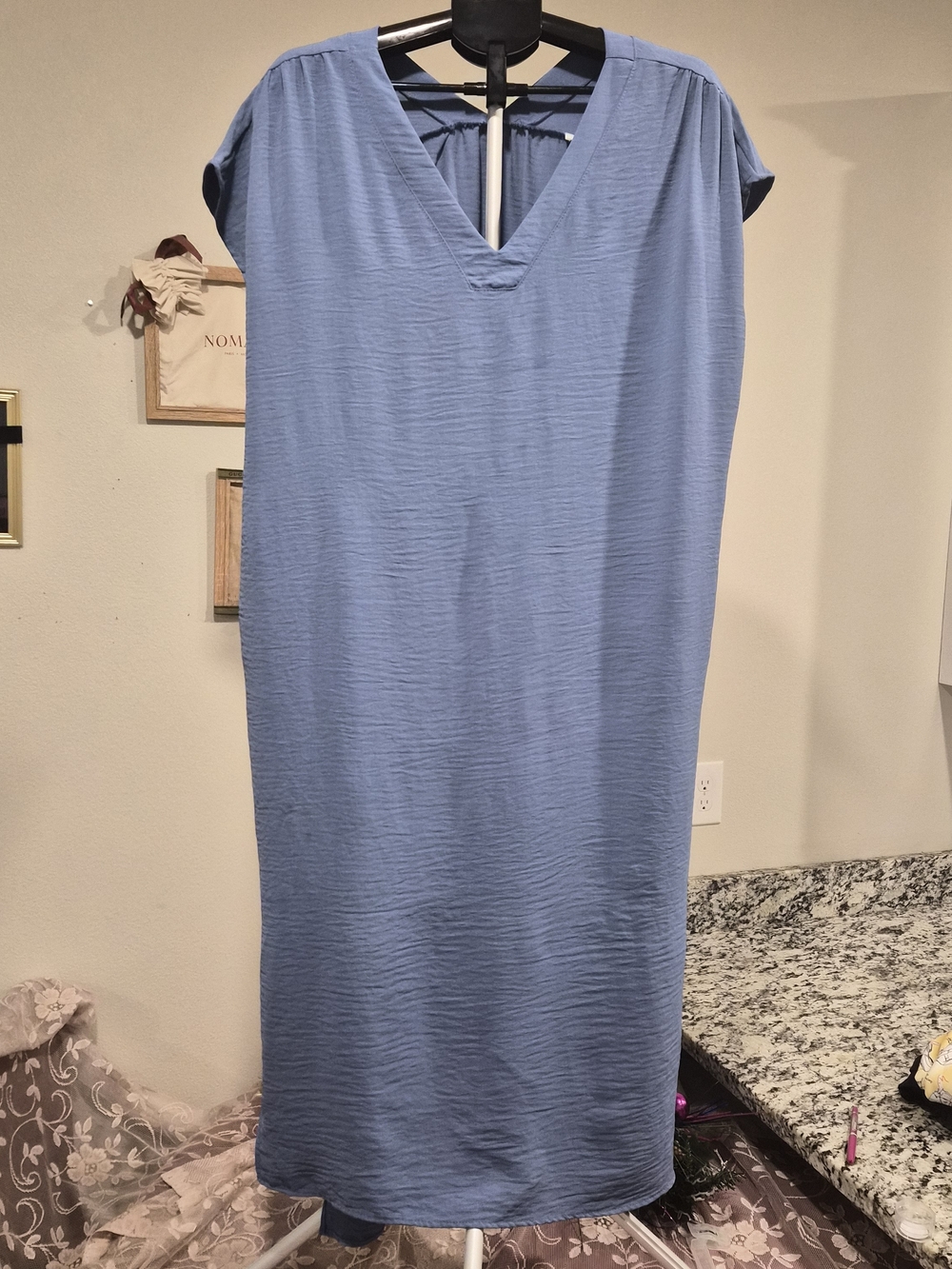 ​Jade by Jane XL Slate Blue Dolman Sleeve Kaftan Shift Dress Side Slits Pockets